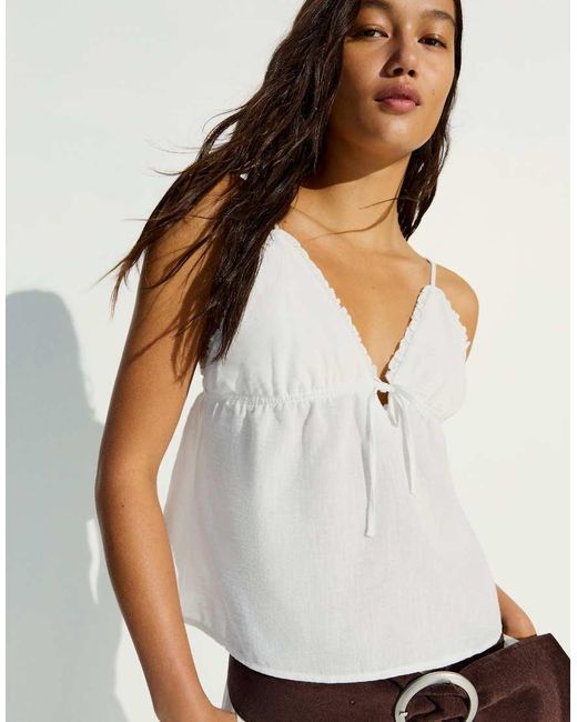 Bershka White Ruffle Strap Top
