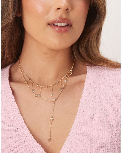 ASOS Natural Multi-row Lariat-style Necklace With Celestial Details