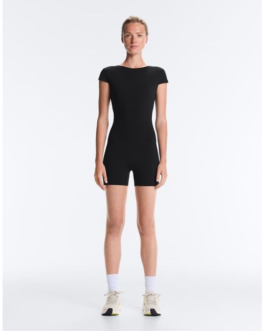 Oysho Black Comfortlux Open-back Short Jumpsuit