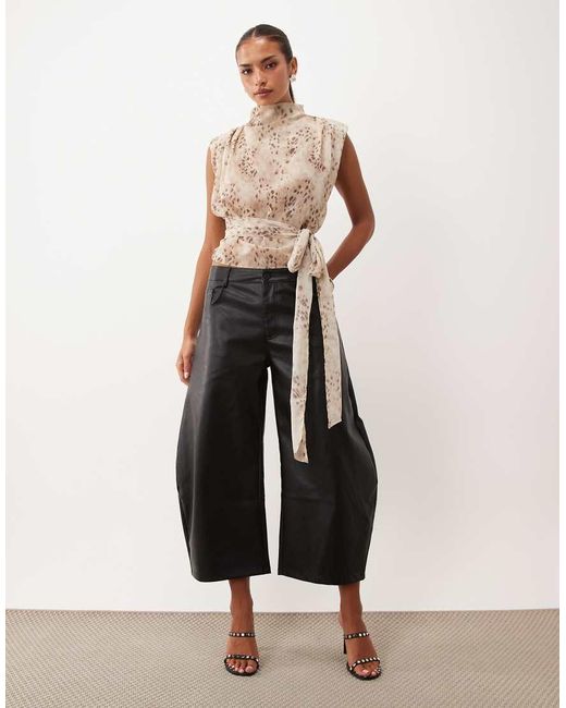 Lioness Blue Penthouse Funnel Neck Structured Tie Waist Top