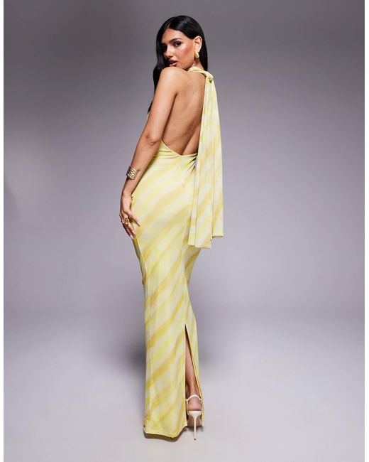 Robe longue dos nu avec buste torsadé et encolure nouée derrière la nuque à rayures floues ASOS en coloris Multicolor