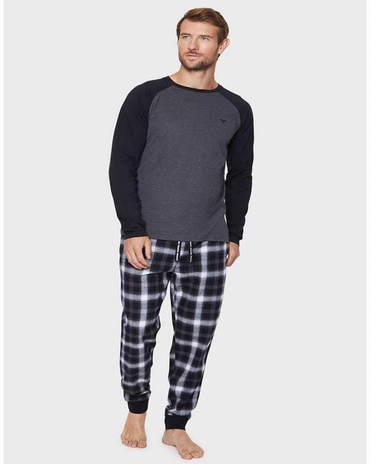 Threadbare Blue 'Hamilton' Cotton Blend Check Pyjama Set for men