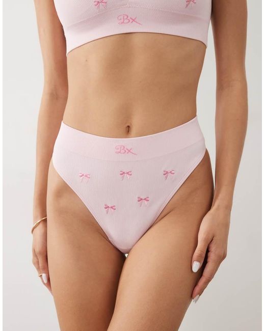 Boux Avenue Brown Embroidered Bow High Leg Thong