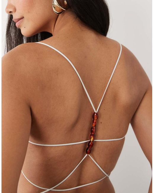 Tiger Mist White Minerva 2.0 Square Neck Cami Strappy Thong Detail Body