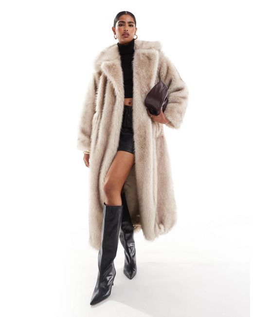 4th & Reckless Natural Oversized Tie Waist Faux Fur Maxi Coat