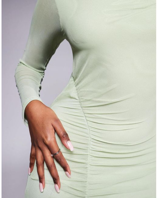 Robe mi-longue asymétrique en tulle à une manche et une bretelle - sauge ASOS en coloris Gray