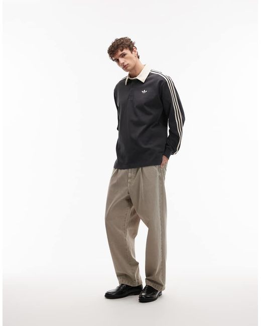 Adidas Originals Blue Three Stripe Long Sleeved Polo for men