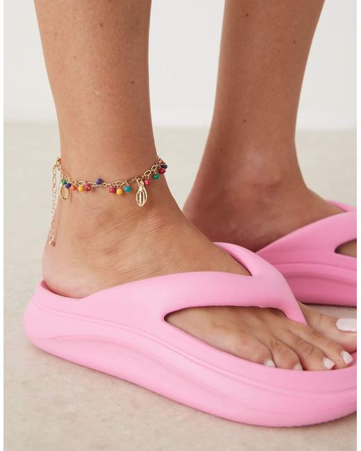 ASOS Enkelbandje Met Meerkleurige Kralen En Schelpbedeltjes in het Pink
