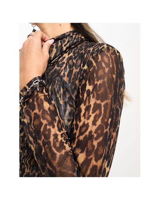 Top de manga larga con cuello alto y estampado de leopardo de malla tia antia de -brown AllSaints de color Black
