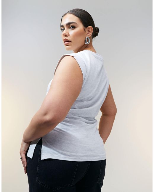 ASOS White Asos Design Curve Corset Waist Sharp Shoulder Tank Top Ice Marl