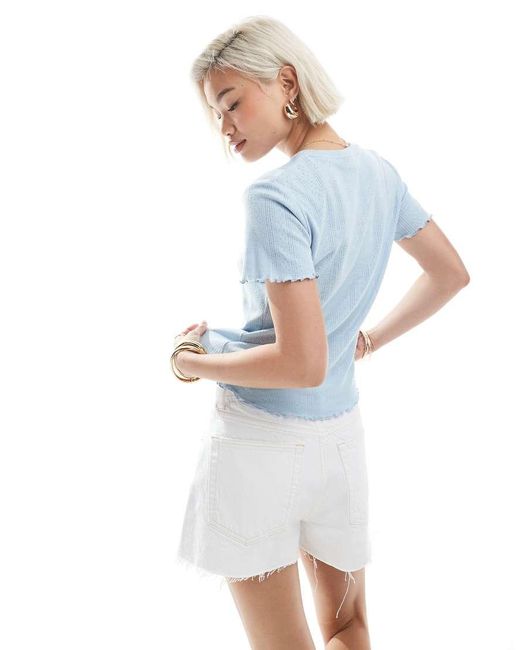 Pieces Ajourgebreid Baby-T-Shirt Met Interlock-Naden in het Blue