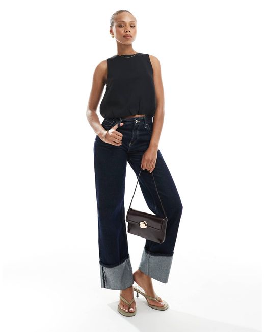 ONLY Blue Bubble Hem Crop Top