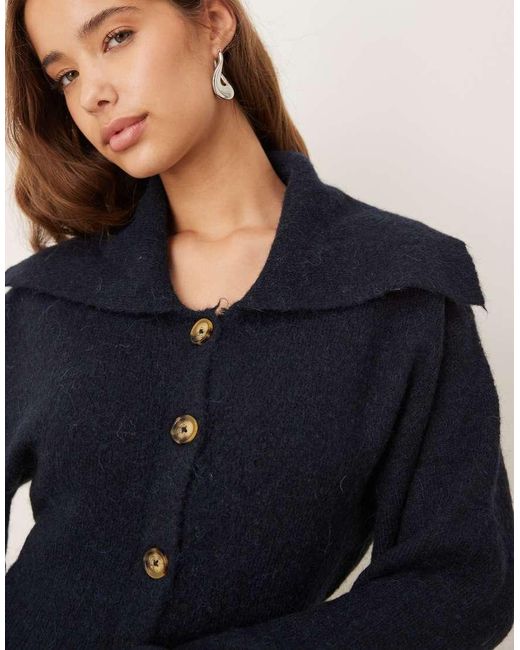 Gina Tricot Blue Wool Alpaca Ribbed Waist Knitted Cardigan