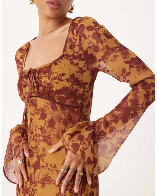 ASOS Brown Asos Design Tall Ruched Bust Long Sleeve Maxi Dress