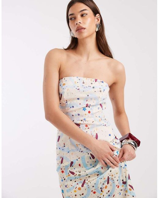 laagam White Polly Bandeau Midi Dress