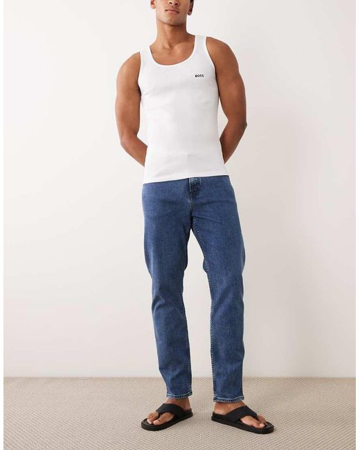 Boss Blue 3 Pack Ribbed Logo Vests for men