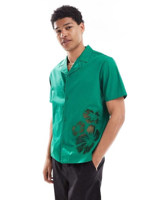 Camisa Bosque Con Detalle De Abertura Y Cuello De Solapas De Native Youth de hombre de color Green
