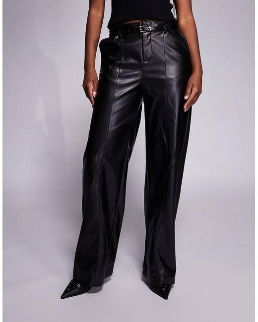 River Island Black Faux Leather Belted Wide Leg Trouser