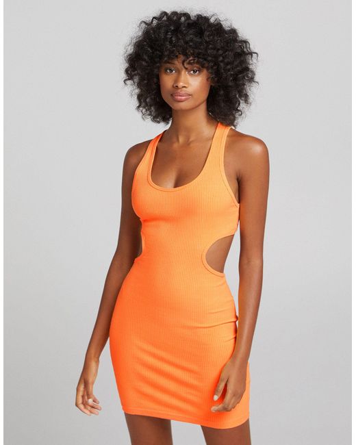 Bershka Orange Cut-out Side Detail Bodycon Dress