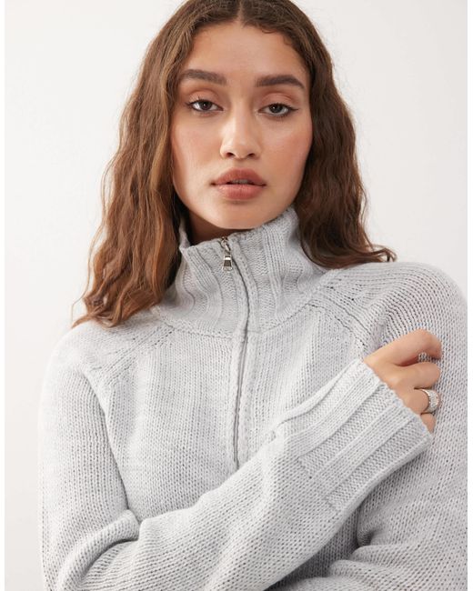 Collusion Gray Knitted Raglan Zip Through With Varsity Number Detail