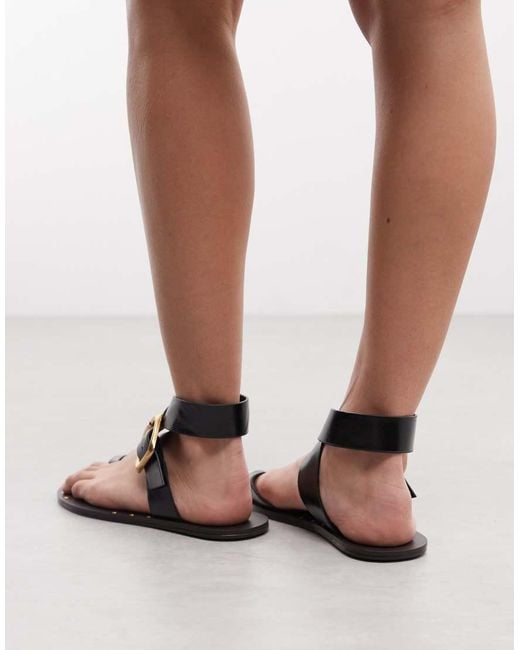 ASOS Black Freely Toe Loop Cross Strap Flat Sandals