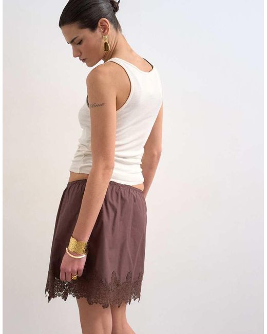 TOPSHOP Brown Elastic Waist Lace Petticoat Mini Skirt