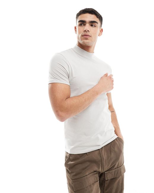 T-shirt à col montant - glacé Bershka pour homme en coloris White