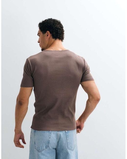 ASOS Blue Muscle Fit T-shirt With Henley Neck for men