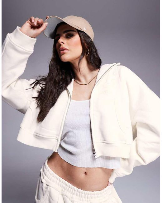 ASOS White Weekend Collective Co-ord Zip Through Cropped Hoodie Seamed With Embroidered Logo