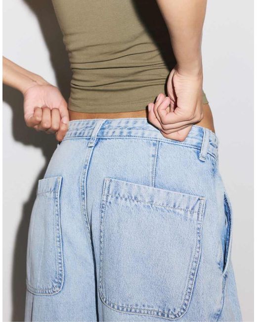 Stradivarius Blue Pleated Wide-leg Jeans