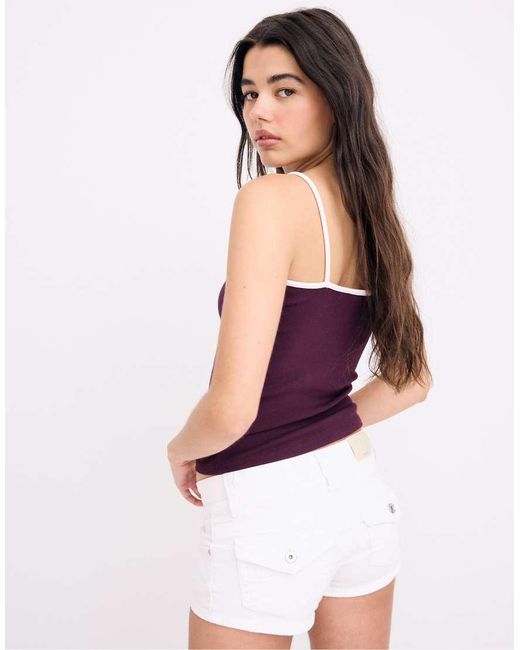 Stradivarius Purple B07 Ribbed Strap Top