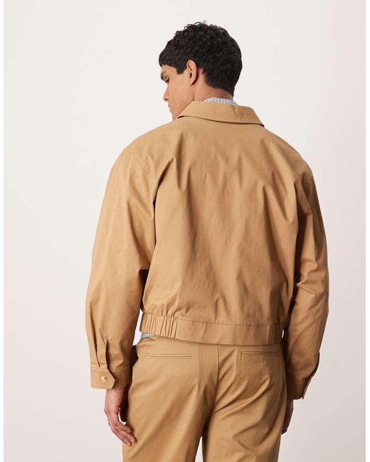 ASOS Natural Peached Cotton Rich Smart Co-Ord Harrington Jacket for men