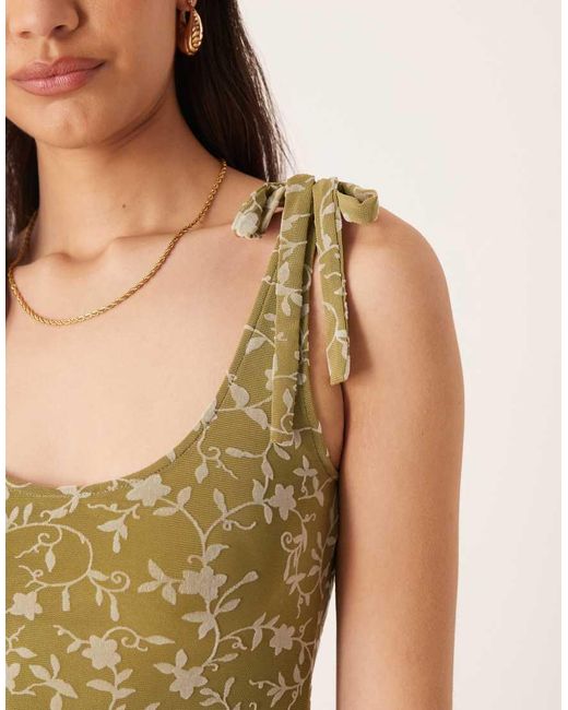 Motel Green Wino Mini Dress With Double Ruffle Hem