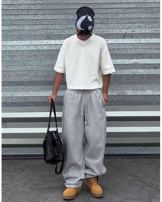 Bershka White Balloon Fit Tracksuit Bottoms for men