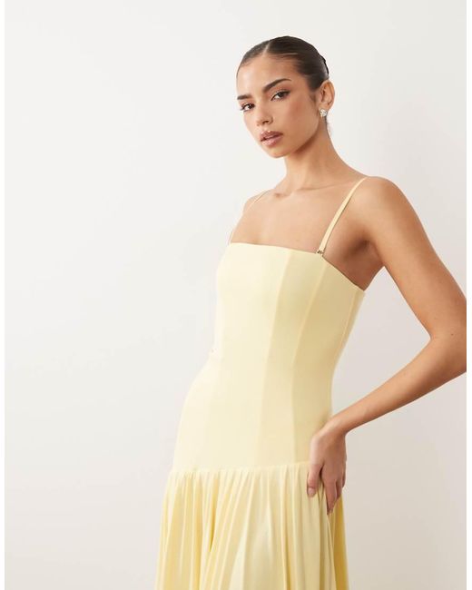 Oh Polly Natural Slinky Corset Asymmetric Detail Maxi Dress