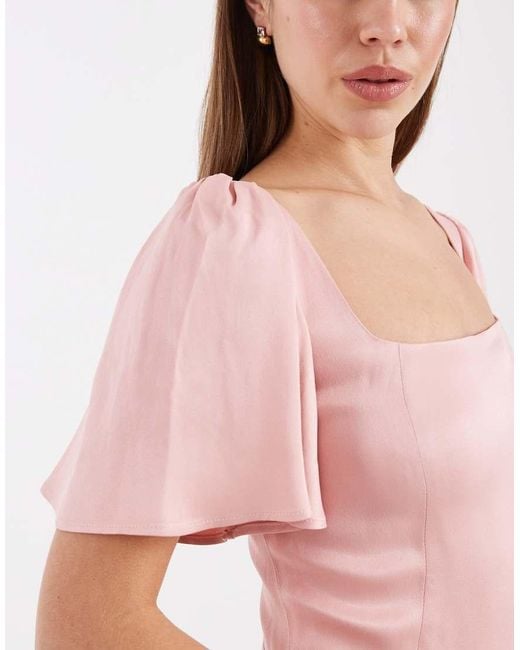 Maids To Measure Pink Bridesmaid Square Neck Flutter Sleeve Maxi Dress