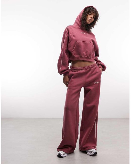 Nike Red Studio Fleece Mid-Weight Cropped Scalloped Lined Hoodie