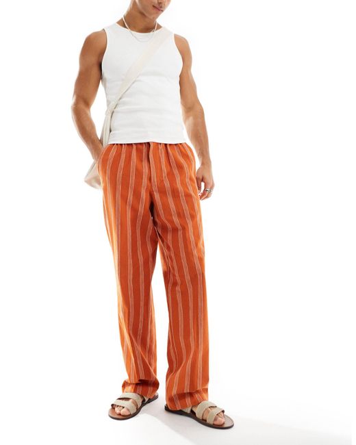 ASOS Orange Smart Linen Blend Wide Leg Trackies for men