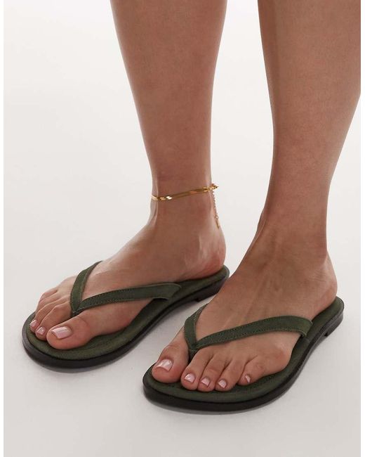 TOPSHOP Green Jay Real Suede Toe Thong Flat Sandal