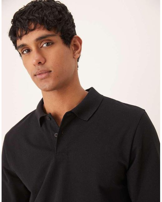 ASOS Black Essentials Regular Fit Long Sleeve Polo for men