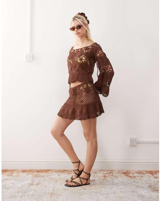 Reclaimed Vintage Brown Limited Edition Hand Crochet Mini Skirt