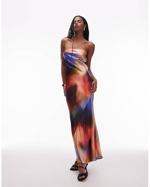 TOPSHOP White Satin Bandeau Slip Maxi Dress