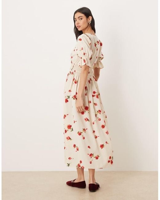 Wednesday's Girl Natural Short Sleeve Floaty Midaxi Dress