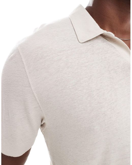 Abercrombie & Fitch White Slub Linen Open Collar Polo for men