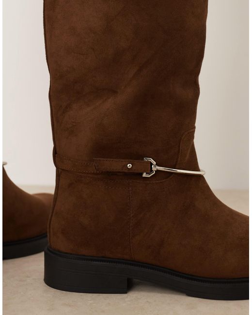 ASOS Brown Curve Cole Flat Riding Knee Boots