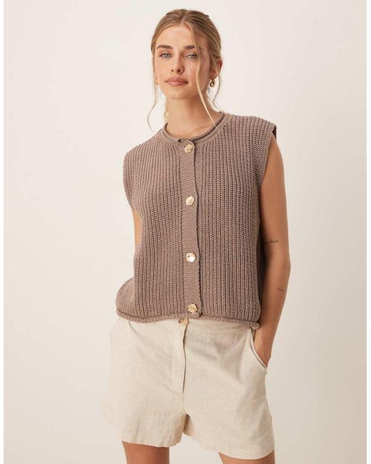 ASOS Natural Knitted Boxy Waistcoat With Gold Buttons