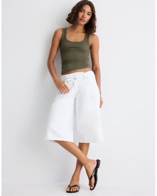Stradivarius Green Cotton Ribbed Racerback Top