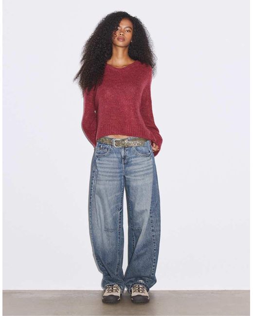 Stradivarius Blue V-neck Knit Sweater
