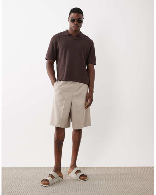 ARKET Brown Soft Linen Mix Short Sleeve Polo Shirt for men