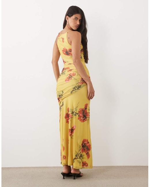 ASOS Metallic Mesh Square Halter Maxi Dress With Asymmetric Ruching